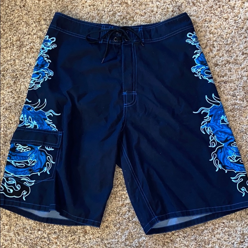Blue designed swim trunks